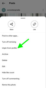 instagram gönderileri profile sabitleme